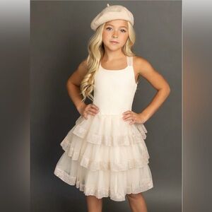 Joyfolie Alda Cream Tulle Tiered Dress Size 10 Flower Girl Wedding Special EUC